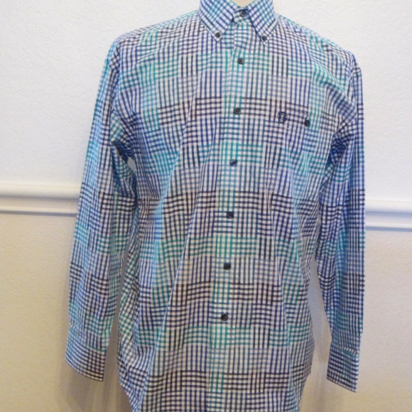 Wrangler George Strait Check Men’s Med Long Sleeve Collared Button Up Casual - Picture 1 of 6